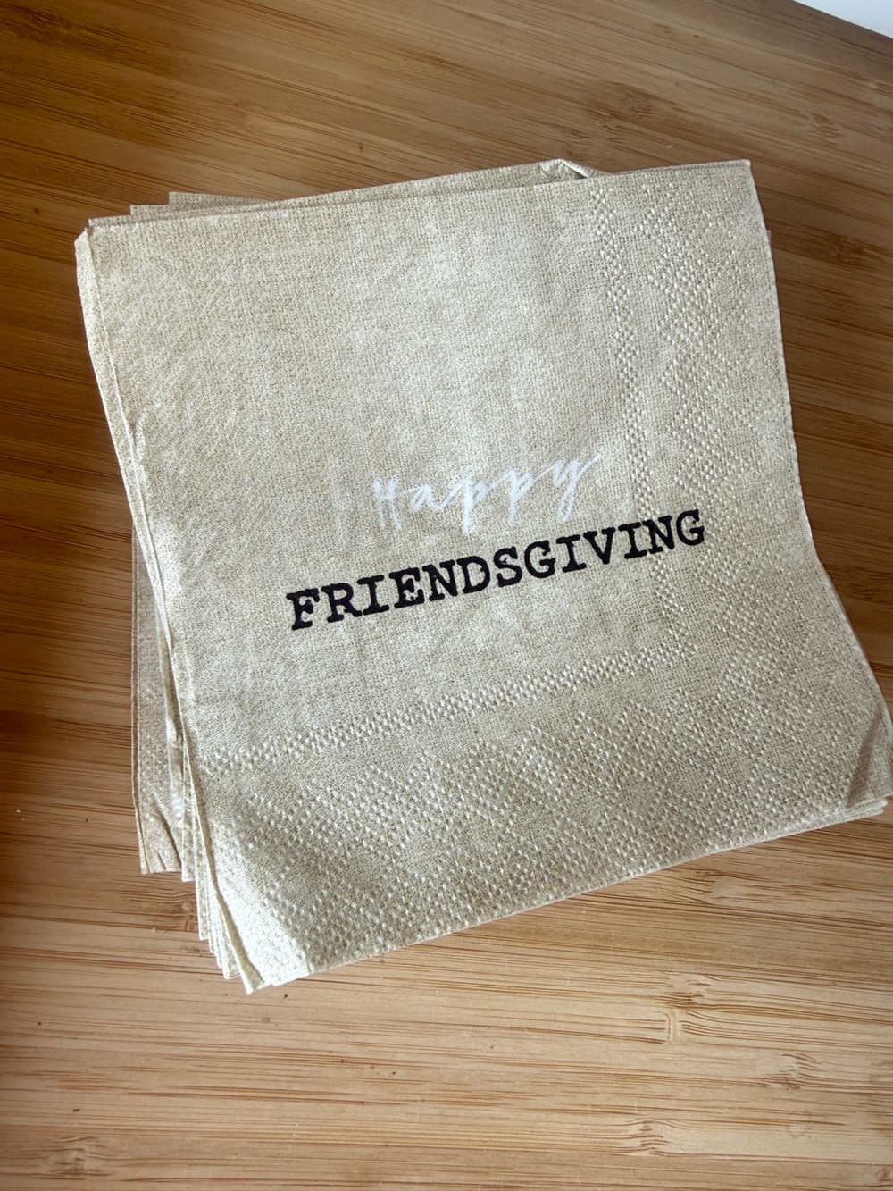 Stack of Happy Friendsgiving Gold Beverage cocktail paper Napkins